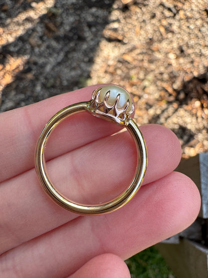 Custom 9ct yellow gold pearl stickpin conversion ring