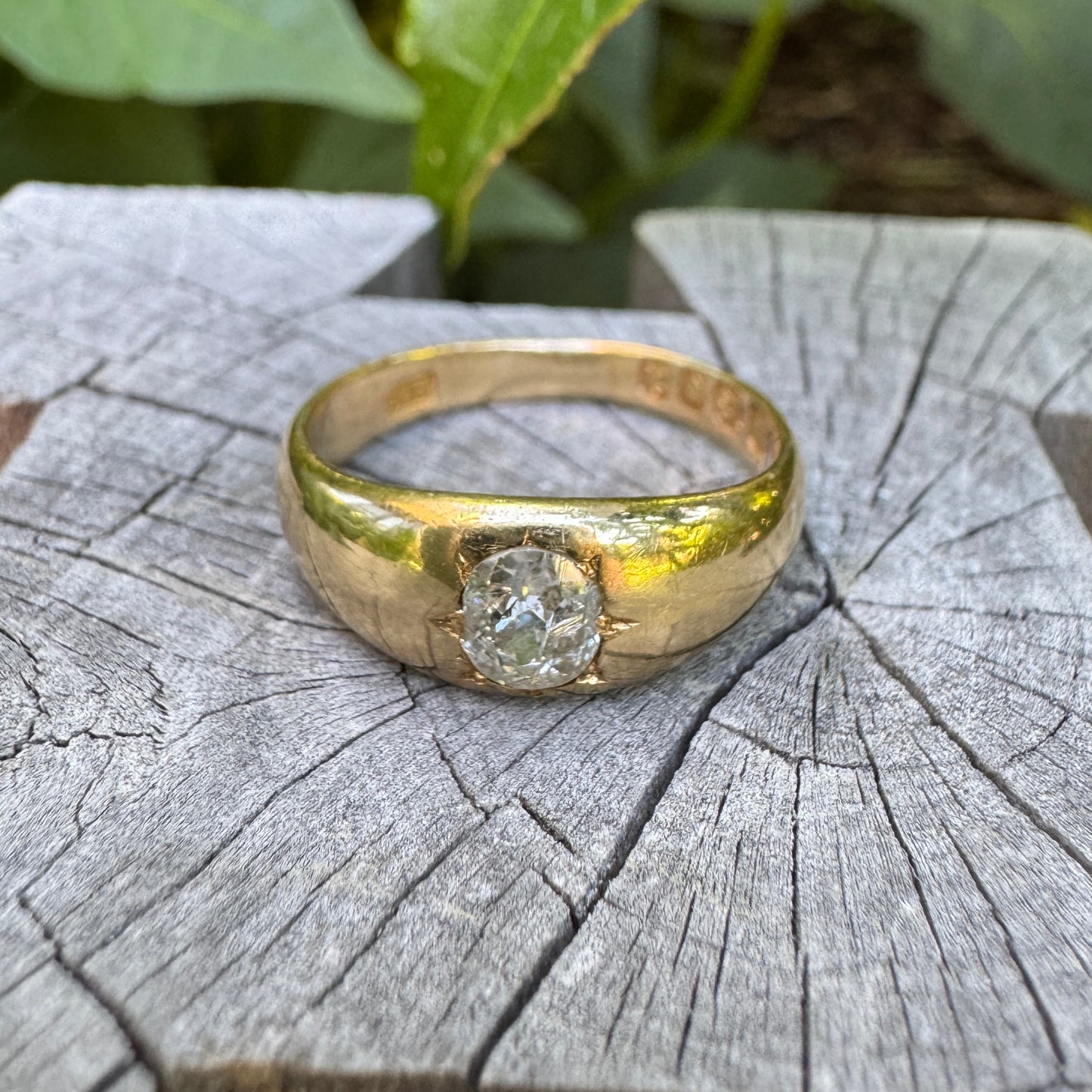 Antique Victorian 18ct yellow gold 0.52ct old mine cut diamond starset gypsy ring