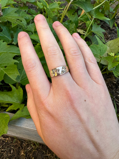 Antique Victorian 9ct rose gold pearl and rose cut diamond ring