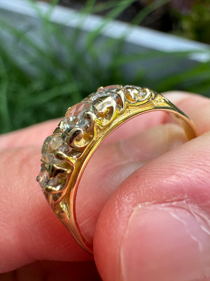 Vintage 14ct yellow gold five stone 0.7ct TCW old mine cut diamond ring