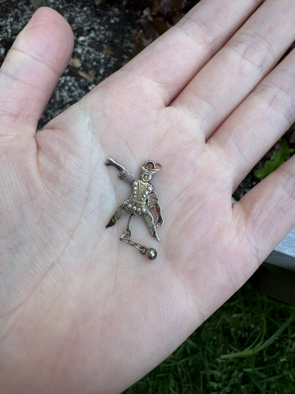 Antique silver and enamel articulated jester charm (no movement)