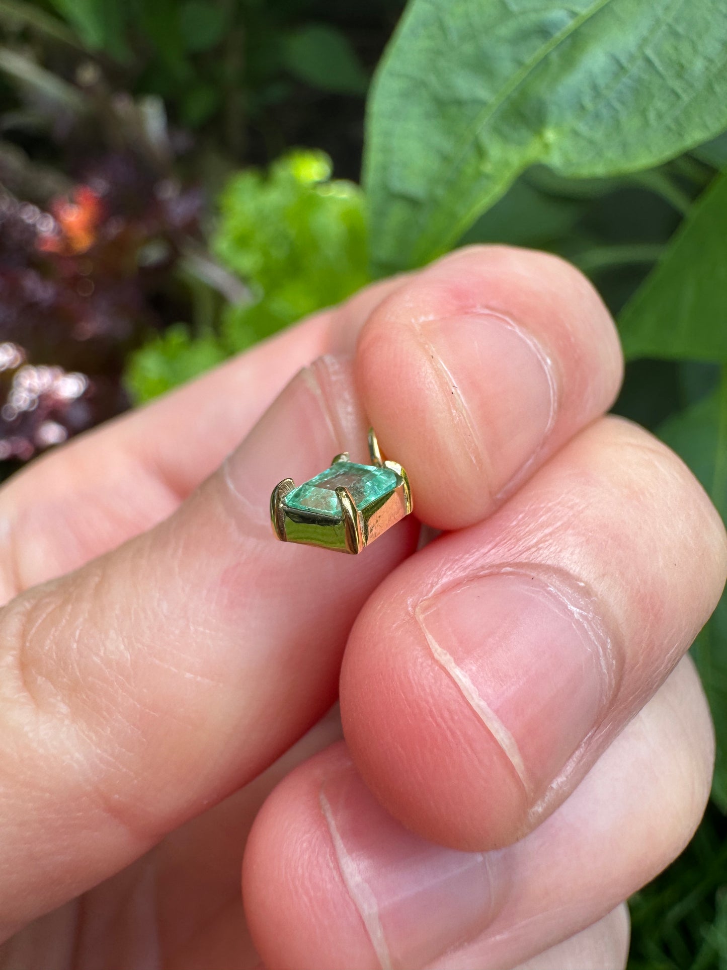 Custom 9ct yellow gold 0.38ct emerald claw set pendant