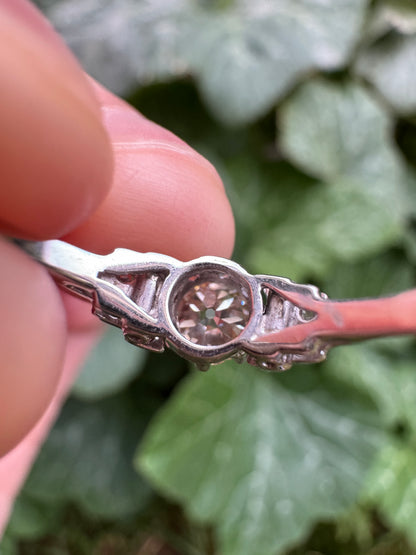 Antique 18ct white gold 0.44ct old mine cut diamond and 0.18ct TCW old single cut diamond ring