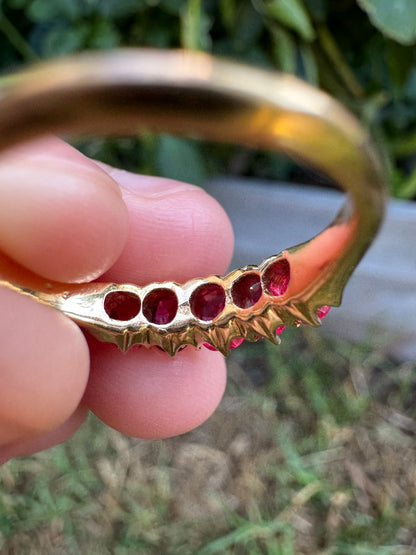 Antique 18ct yellow gold five stone 1.09ct TCW old single cut natural pink 'Jedi' spinel ring