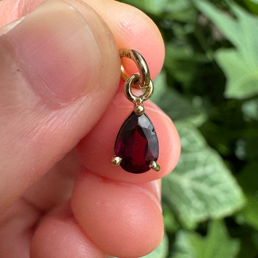 Custom 9ct yellow gold 0.68ct pear cut garnet pendant