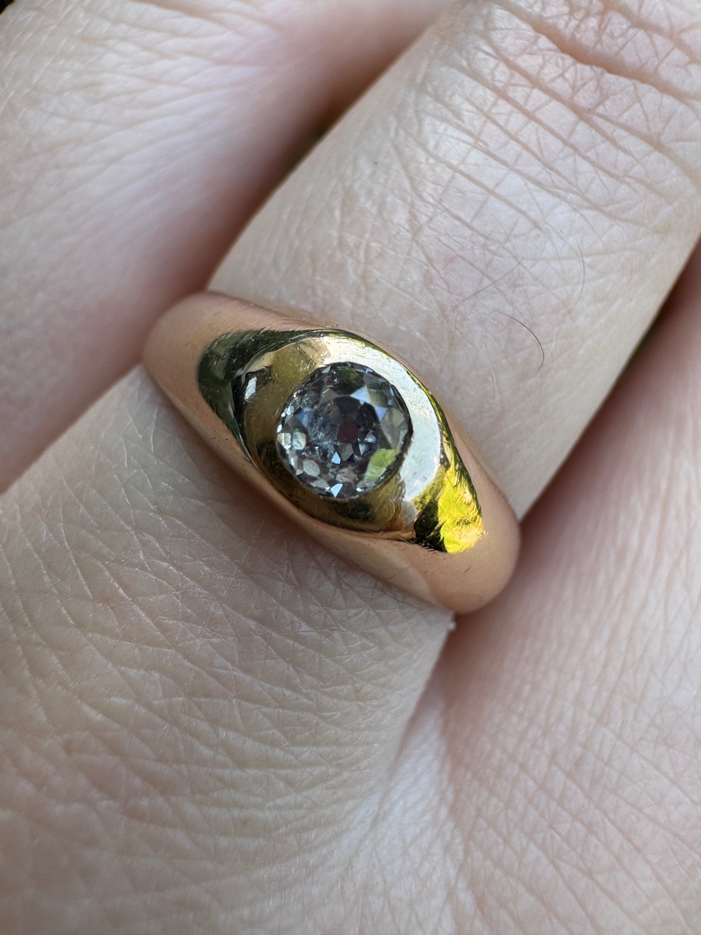 Vintage French 18ct yellow gold 0.26ct old mine cut diamond gypsy ring