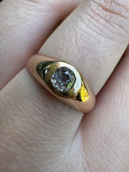 Vintage French 18ct yellow gold 0.26ct old mine cut diamond gypsy ring