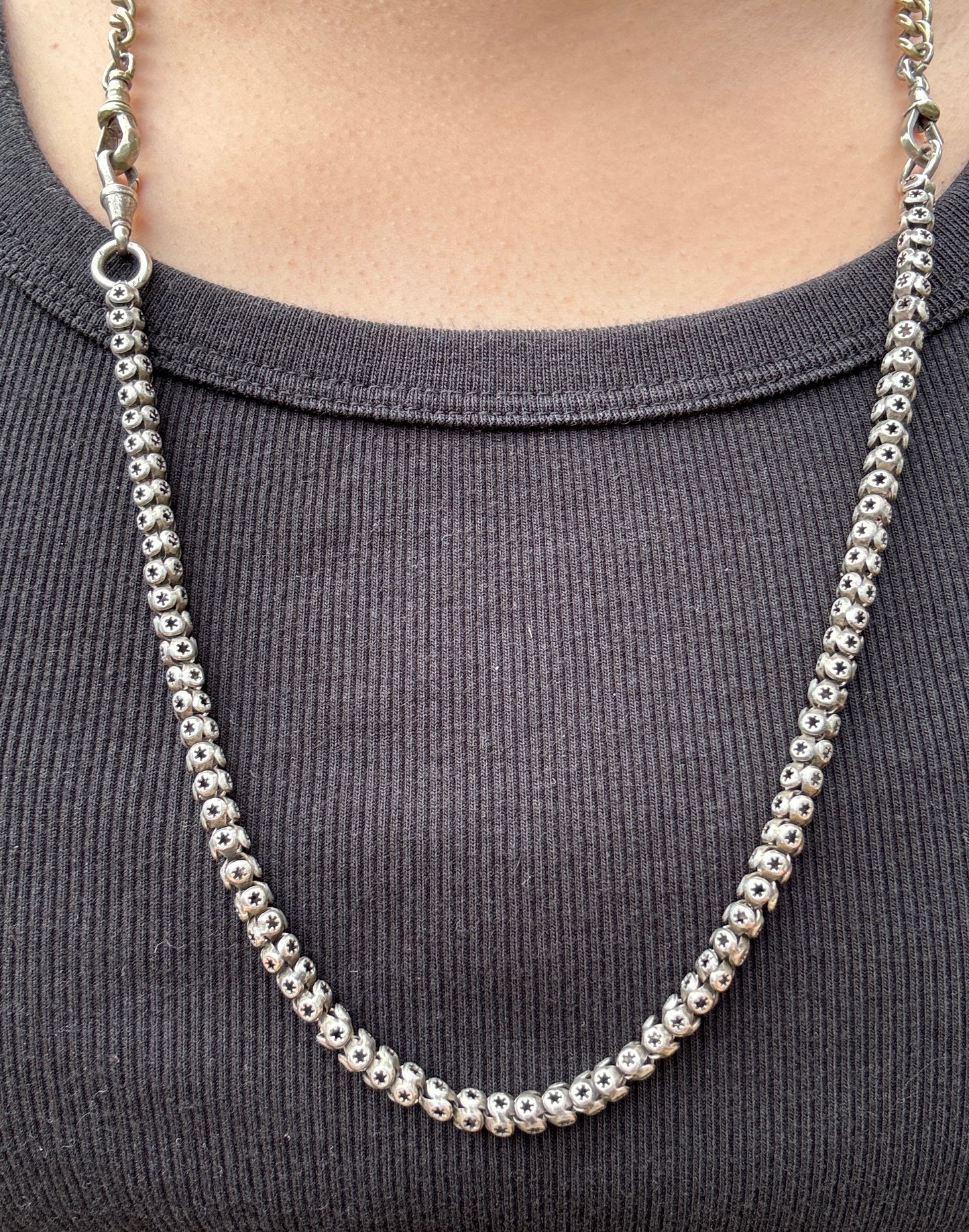 Antique sterling silver star pierced chain with dog clip, 33cm / 12.99 inches long