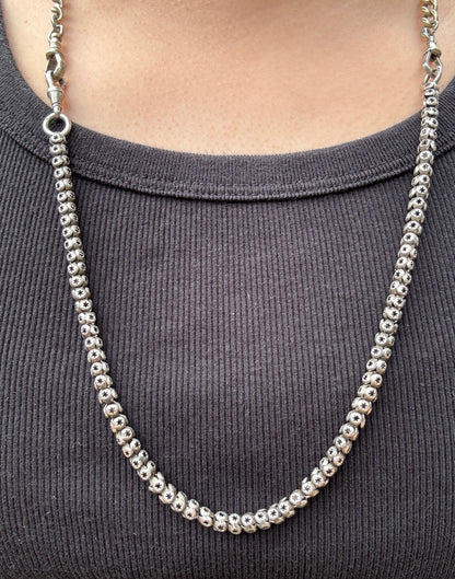 Antique sterling silver star pierced chain with dog clip, 33cm / 12.99 inches long