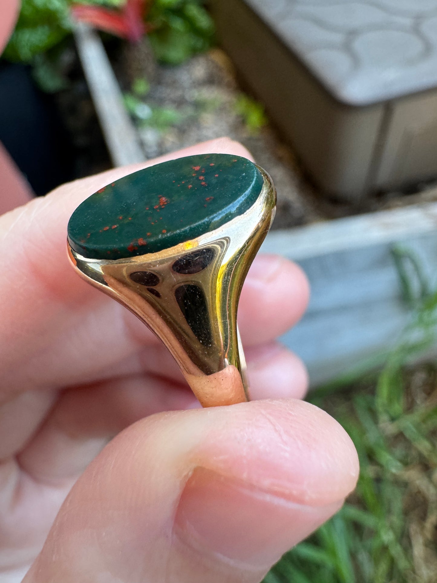 Antique Australian Dempster 15ct yellow gold bloodstone signet ring