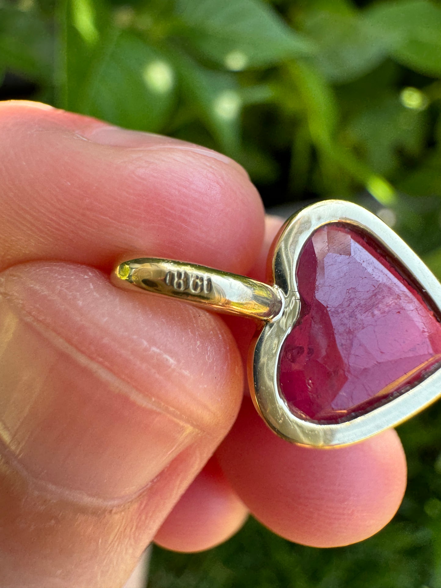 Custom 18ct yellow gold ruby heart pendant