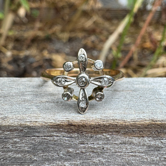 Antique 15ct yellow gold and platinum 0.14ct TCW old single cut diamond ring