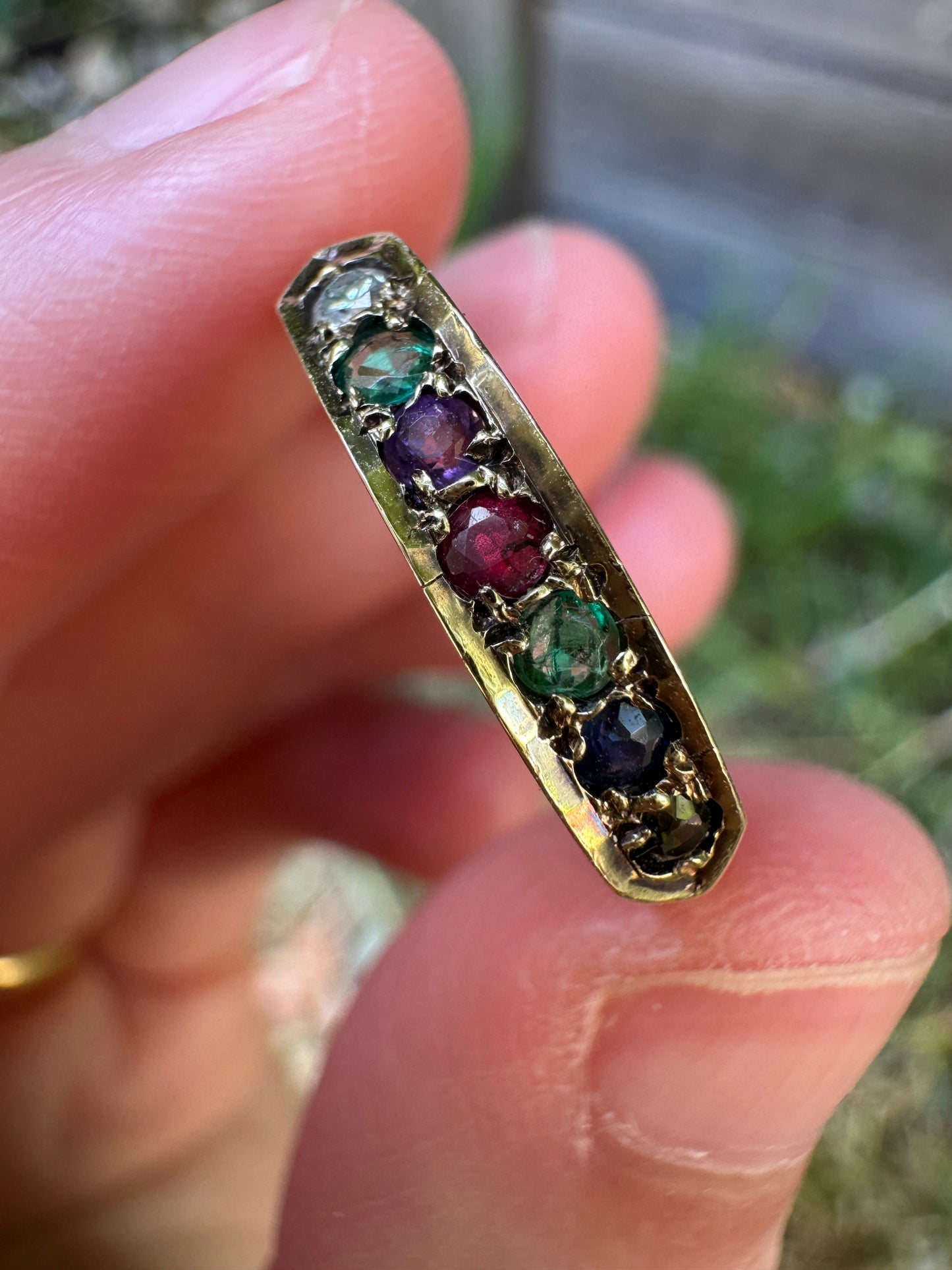 Vintage English Victorian Revival 9ct yellow gold DEAREST acrostic ring