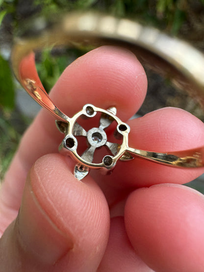 Antique 15ct yellow gold and platinum 0.14ct TCW old single cut diamond ring