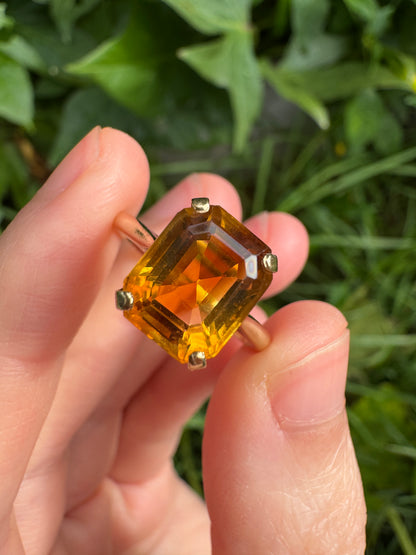 Vintage 14ct yellow gold 3.85ct faceted citrine ring