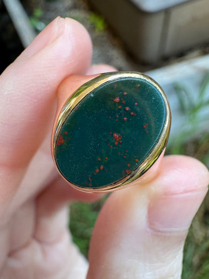 Antique Australian Dempster 15ct yellow gold bloodstone signet ring
