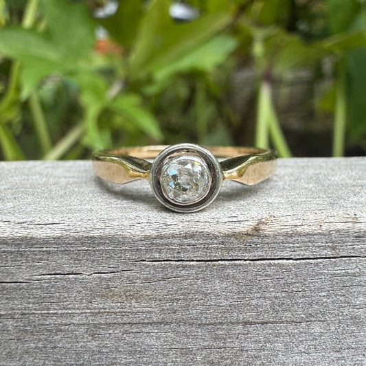 Vintage 14ct yellow gold 0.19ct old mine cut diamond target solitaire ring