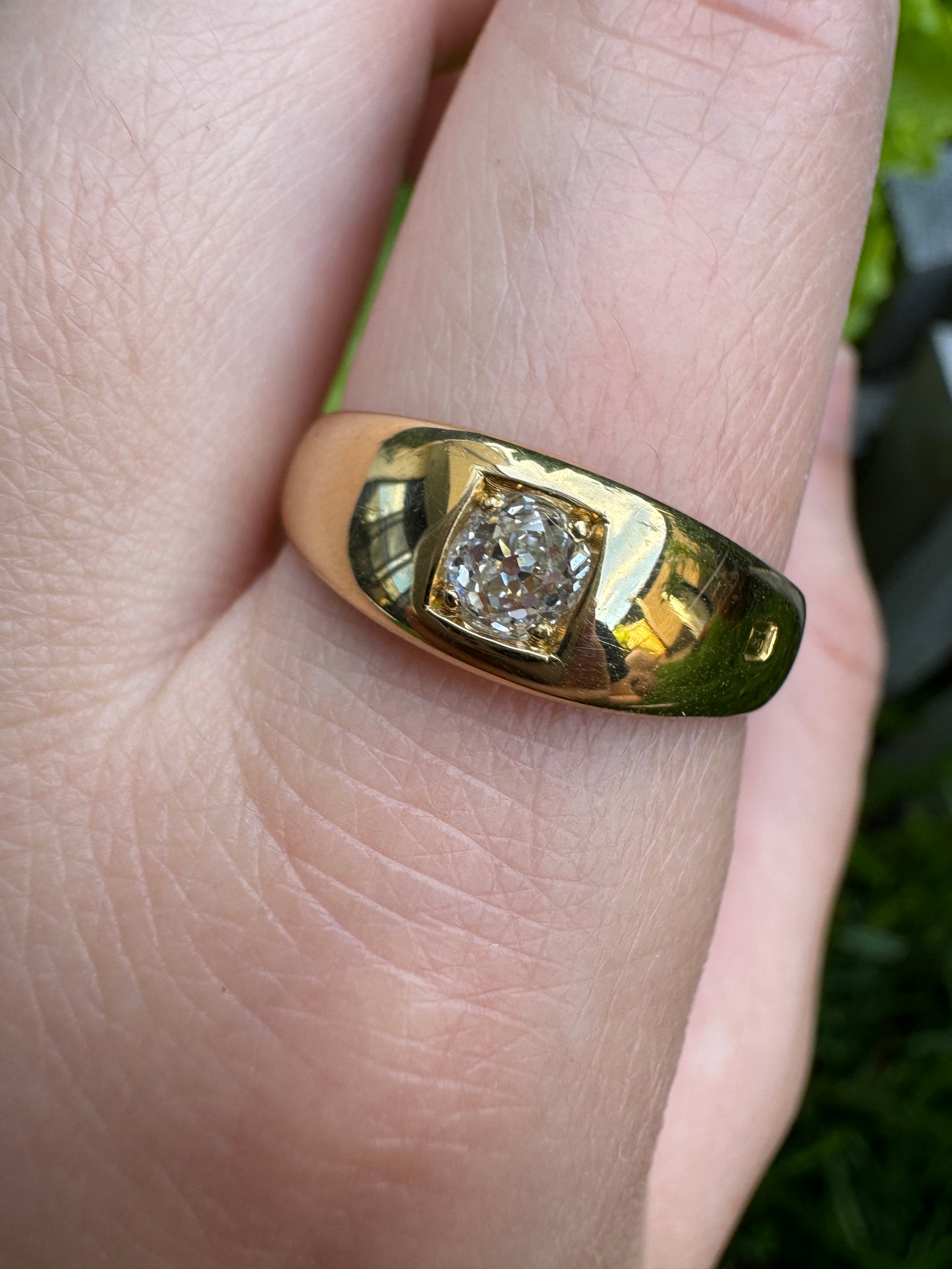 Antique Victorian 18ct yellow gold 0.35ct old mine cut diamond gypsy ring