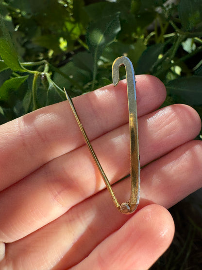 Antique 18ct yellow gold calibre cut ruby and rose cut diamond safety pin brooch/chain extender