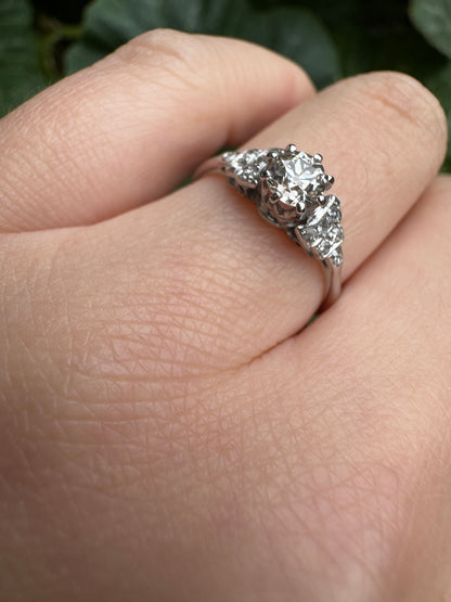 Antique 18ct white gold 0.44ct old mine cut diamond and 0.18ct TCW old single cut diamond ring