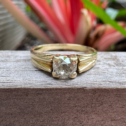 Vintage 14ct yellow gold 0.52ct old mine cut diamond solitaire ring