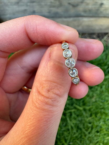 Vintage 18ct yellow gold and platinum 0.22ct TCW five stone bezel set old European cut diamond ring