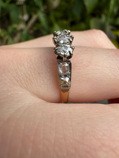 Antique 18ct gold old mine cut diamond trilogy ring