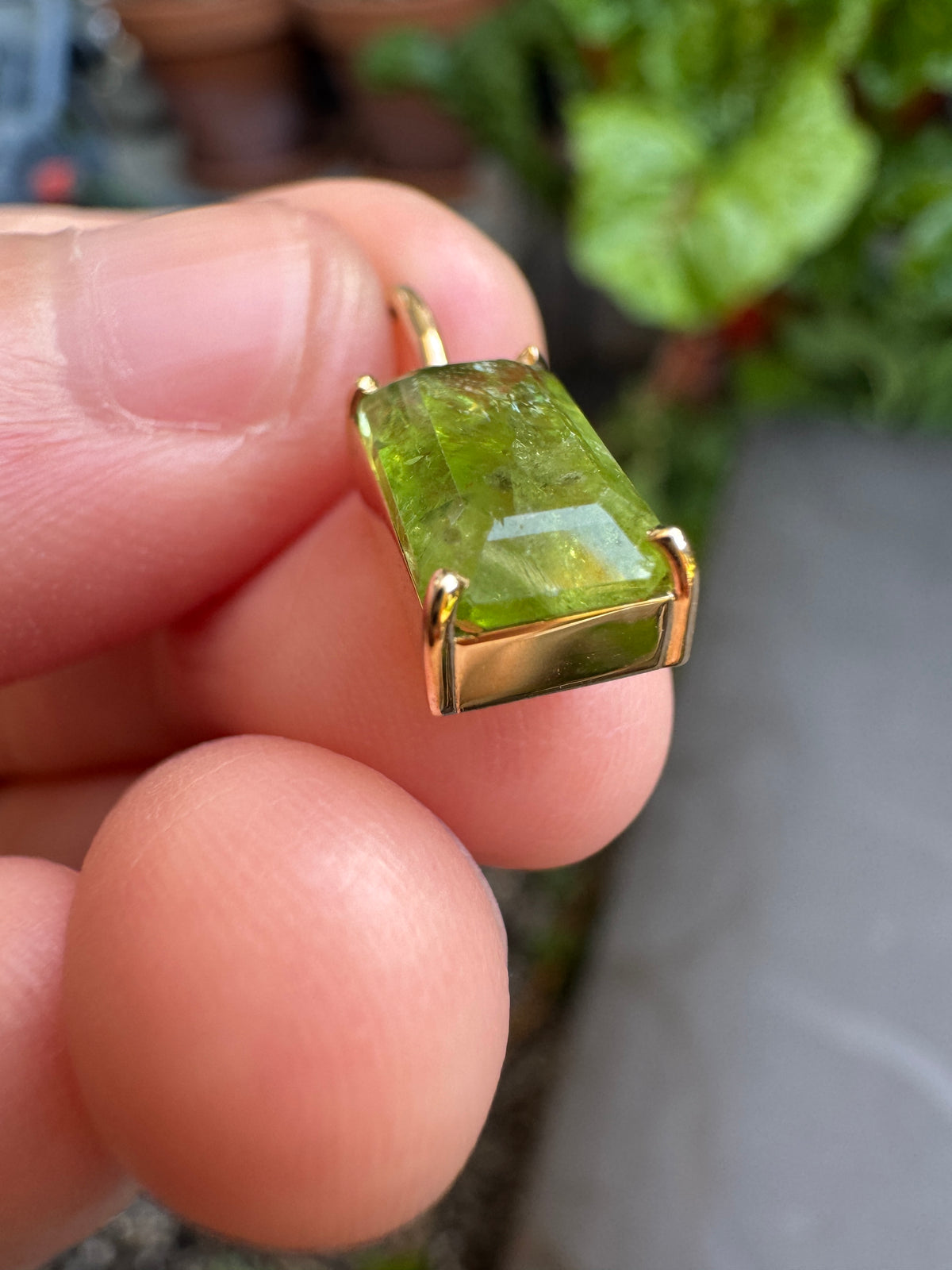 Handmade 9ct gold natural green Mali garnet pendant