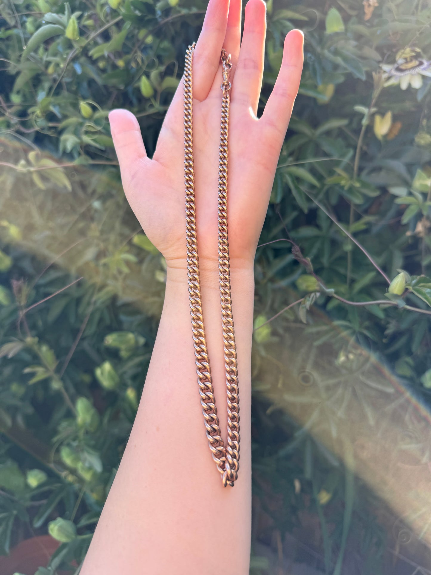 Antique 9ct yellow gold double Albert graduated curb chain, 50cm / 19.7 inches long