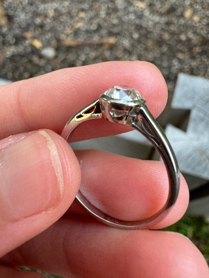 Vintage 18ct white gold 0.57ct old mine cut diamond bezel set solitaire ring