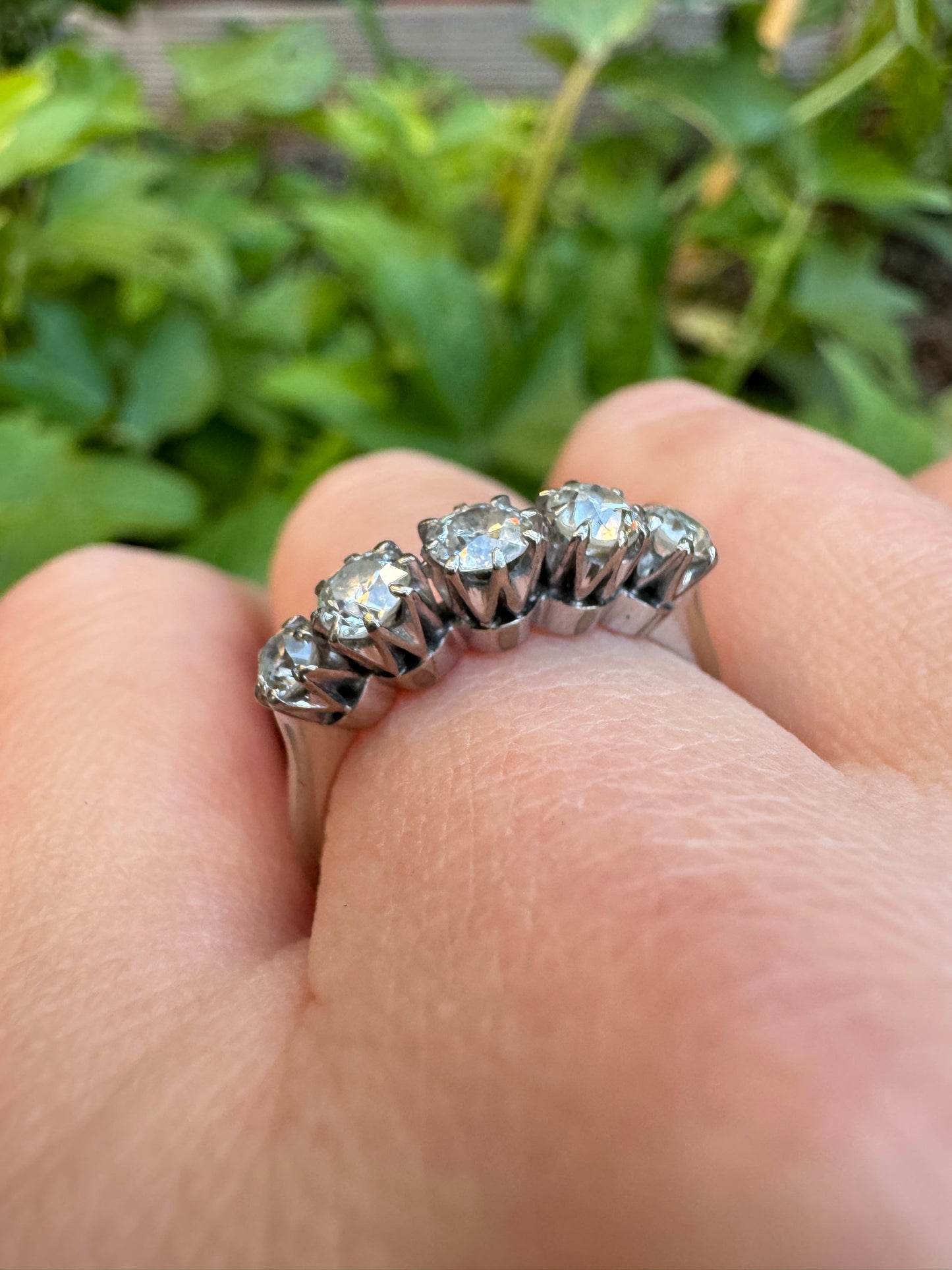 Vintage 18ct white gold 0.9ct TCW five stone old European cut diamond ring