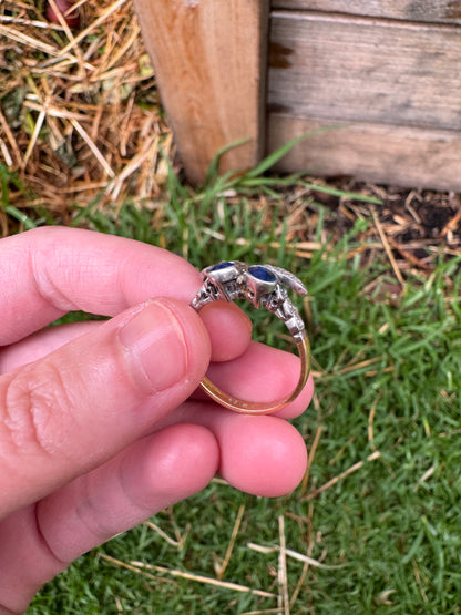 Vintage 18ct yellow gold and platinum natural sapphire and mixed old cut diamond 'berry' ring