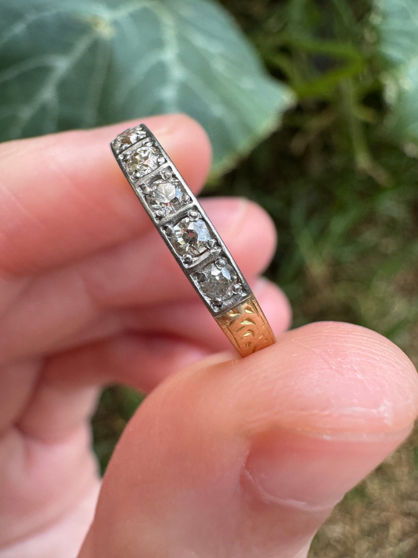 Antique 18ct yellow gold 0.25ct TCW old cut diamond half eternity ring
