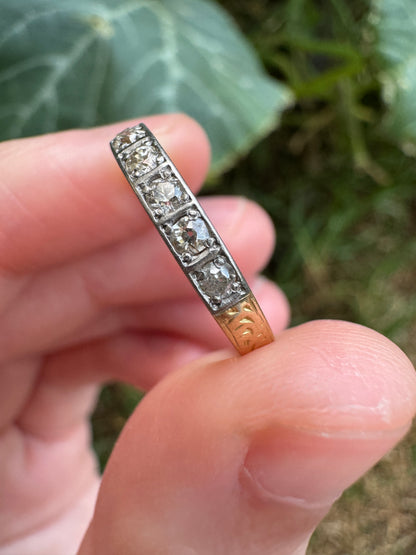 Antique 18ct yellow gold 0.25ct TCW old cut diamond half eternity ring