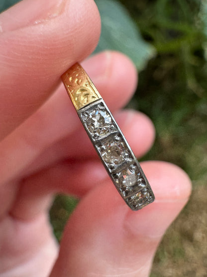Antique 18ct yellow gold 0.25ct TCW old cut diamond half eternity ring