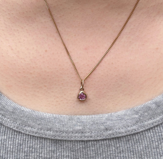 Custom handmade 9ct yellow gold 0.76ct trillion cut natural pink sapphire bezel set pendant