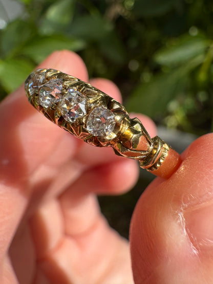 Antique Australian 18ct yellow gold five stone 0.45ct TCW old mine cut diamond ring