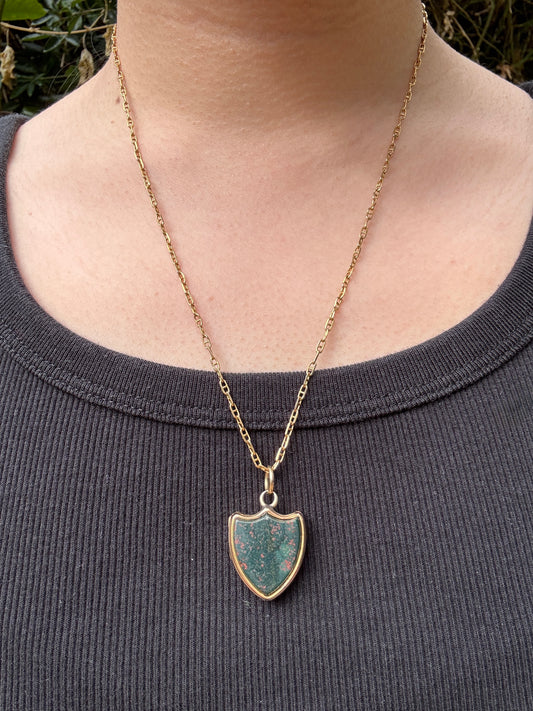 Antique 9ct yellow gold bloodstone shield locket pendant