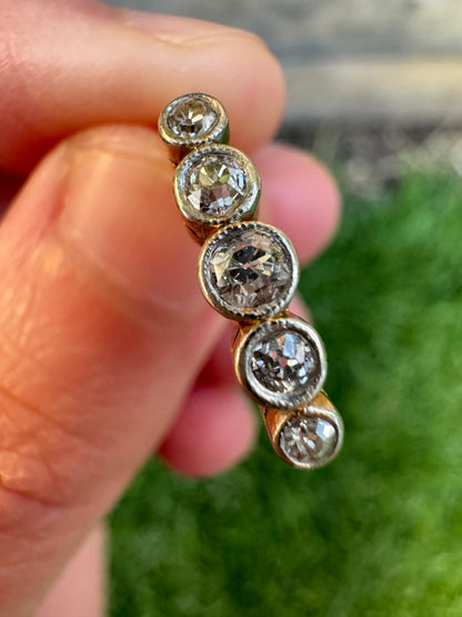 Vintage 18ct yellow gold and platinum 0.22ct TCW five stone bezel set old European cut diamond ring