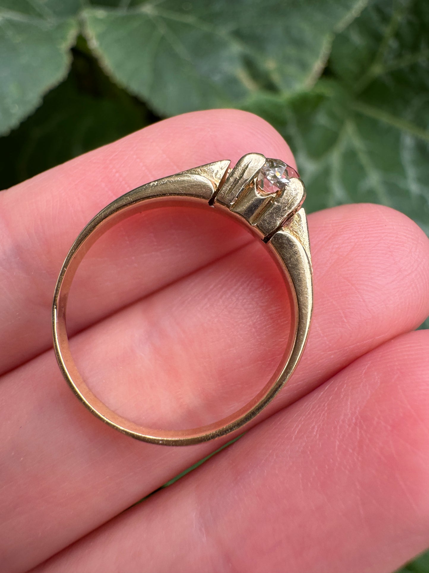 Vintage 14ct yellow gold 0.52ct old mine cut diamond solitaire ring