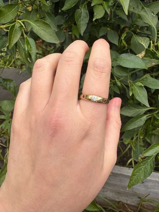 Vintage 18ct yellow gold 0.17ct round brilliant cut diamond and natural ruby starset gypsy ring