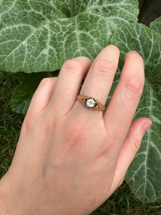 Vintage Mid Century 18ct yellow gold 0.4ct old mine cut diamond belcher ring