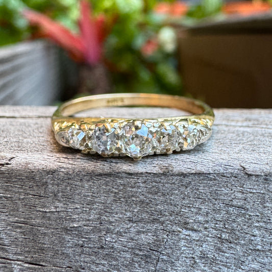 Antique 18ct yellow gold five stone 0.38ct TCW old mine cut diamond ring