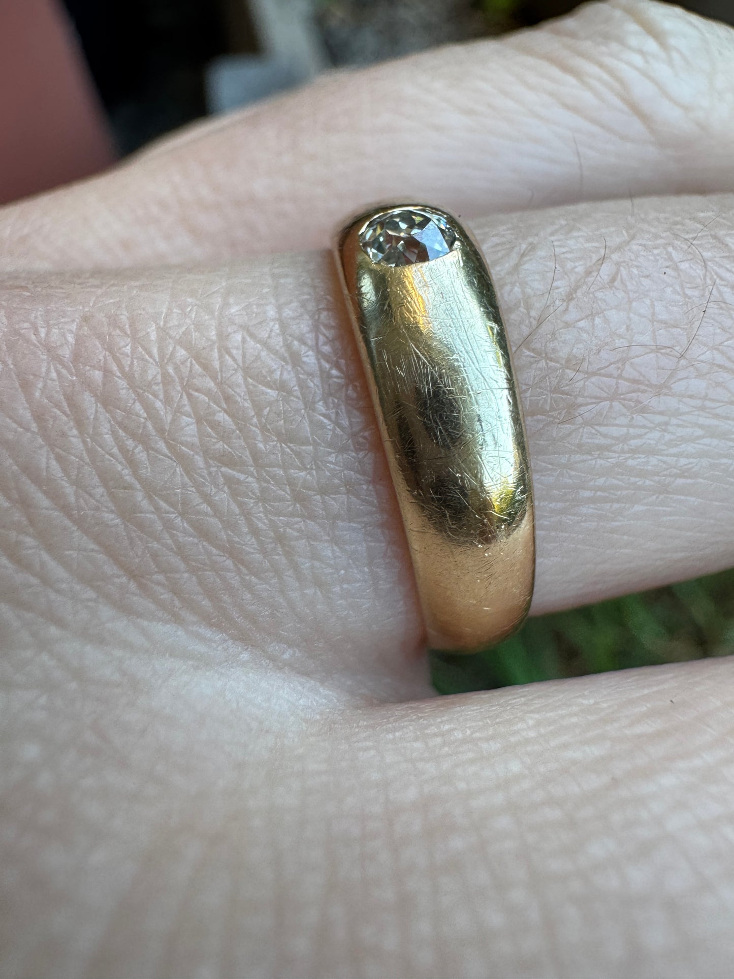 Vintage Austrian 14ct yellow gold 0.16ct old mine cut diamond gypsy ring