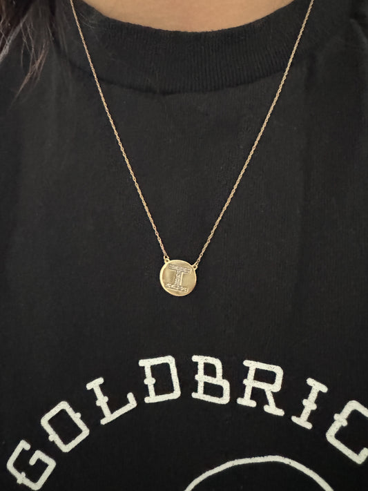 Vintage 10ct yellow gold single cut diamond ‘I’ initial necklace
