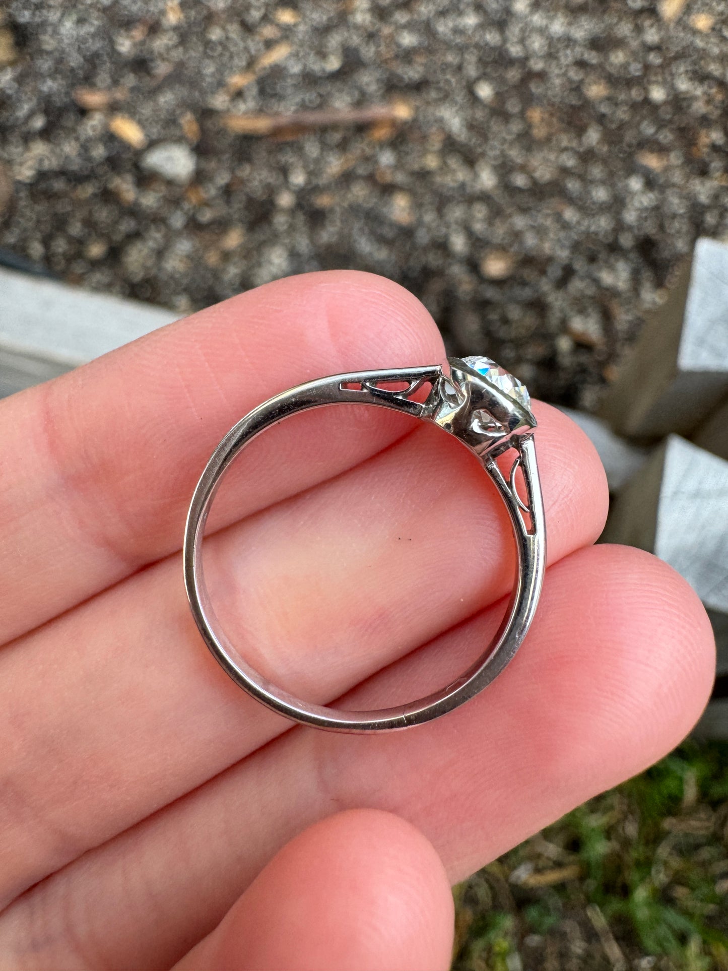 Vintage 18ct white gold 0.57ct old mine cut diamond bezel set solitaire ring