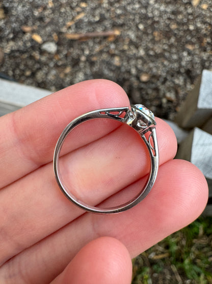 Vintage 18ct white gold 0.57ct old mine cut diamond bezel set solitaire ring