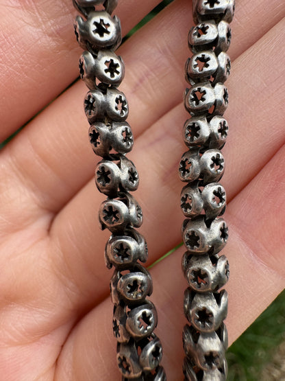 Antique sterling silver star pierced chain with dog clip, 33cm / 12.99 inches long