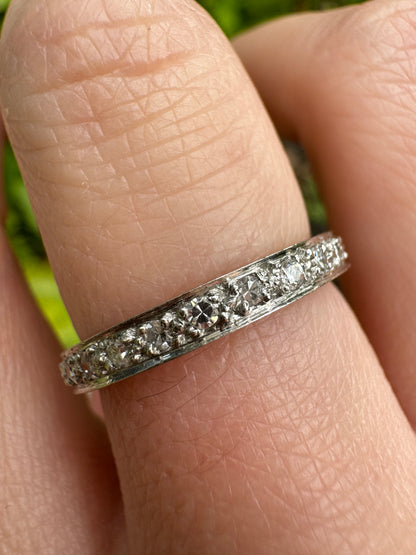 Vintage platinum 0.75ct TCW single cut diamond eternity ring