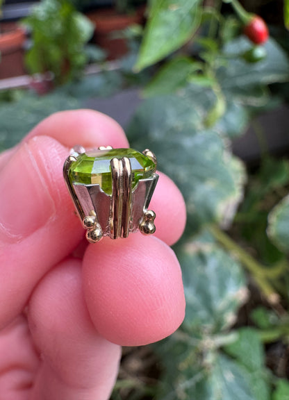 Custom handmade sterling silver and recycled 18ct yellow gold 2.09ct peridot necklace, 47cm / 18.5 inches long